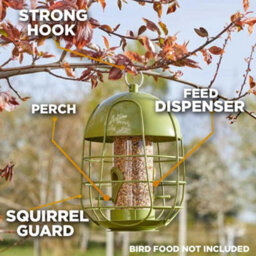 Large Hanging Bird Feeder Garden Novelty Metal Cage Seed Feeding Station Green - thumbnail 4