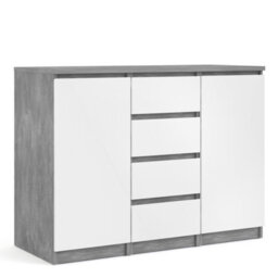 Furniture To Go Naia Sideboard 4 Drawers 2 Doors In Concrete And White High Gloss (W) 120.8 X  (H) 90.7 X (D) 50Cm