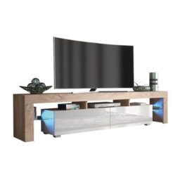 Tv Unit 200Cm Sideboard Cabinet Cupboard Tv Stand Living Room High Gloss Doors - Oak & White - thumbnail 4
