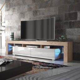 Tv Unit 200Cm Sideboard Cabinet Cupboard Tv Stand Living Room High Gloss Doors - Oak & White - thumbnail 3
