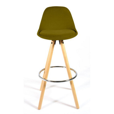 Single Olive Green Velvet Bar Stool Chrome Footrest Scandinavian - image 1