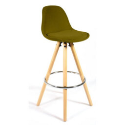 Single Olive Green Velvet Bar Stool Chrome Footrest Scandinavian - thumbnail 5