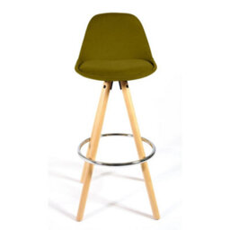 Single Olive Green Velvet Bar Stool Chrome Footrest Scandinavian - thumbnail 1