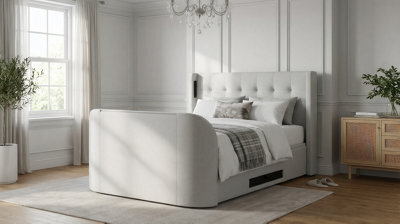 Prestige True Sound 5.1 Media Ottoman Tv Bed With Built In Soundbar In Natural Fabric - Super King 6Ft - image 1