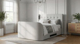 Prestige True Sound 5.1 Media Ottoman Tv Bed With Built In Soundbar In Natural Fabric - Super King 6Ft