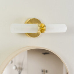 Valuelights Canya Pair Of Brushed Gold Ip44 Up Down 2 Way Frosted Reeded Glass Wall Lights - thumbnail 3