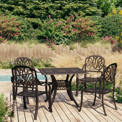 Berkfield 5 Piece Bistro Set Cast Aluminium Bronze - image 1
