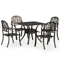 Berkfield 5 Piece Bistro Set Cast Aluminium Bronze - thumbnail 2