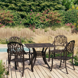 Berkfield 5 Piece Bistro Set Cast Aluminium Bronze - thumbnail 1