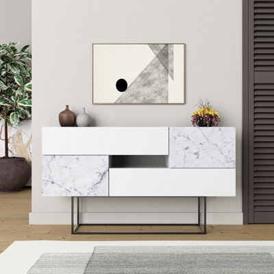 Decortie Eros Console Sideboard Cabinet Display Unit White Marble Effect - image 1