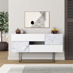 Decortie Eros Console Sideboard Cabinet Display Unit White Marble Effect - thumbnail 1