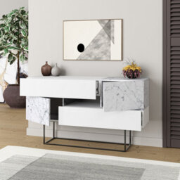 Decortie Eros Console Sideboard Cabinet Display Unit White Marble Effect - thumbnail 4