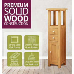 Corner Storage Cabinet, Oak Wood Slim Bathroom Cabinet, Top Tower Cupboard Unit - thumbnail 4