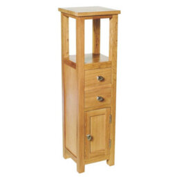 Corner Storage Cabinet, Oak Wood Slim Bathroom Cabinet, Top Tower Cupboard Unit - thumbnail 1