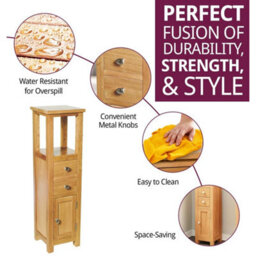 Corner Storage Cabinet, Oak Wood Slim Bathroom Cabinet, Top Tower Cupboard Unit - thumbnail 3