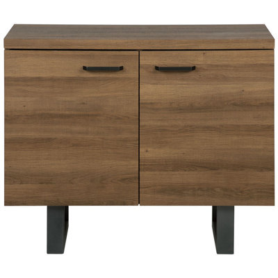 Beliani 2-Door Sideboard Dark Brown Wood-Effect Veneer With Graphite Grey Metal Base, 4 Shelves - W94 X D42 X H79Cm - image 1