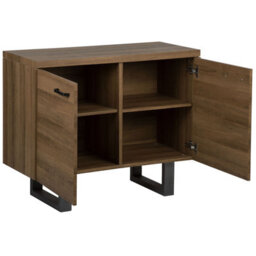 Beliani 2-Door Sideboard Dark Brown Wood-Effect Veneer With Graphite Grey Metal Base, 4 Shelves - W94 X D42 X H79Cm - thumbnail 5