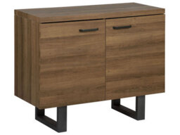 Beliani 2-Door Sideboard Dark Brown Wood-Effect Veneer With Graphite Grey Metal Base, 4 Shelves - W94 X D42 X H79Cm - thumbnail 3