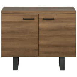 Beliani 2-Door Sideboard Dark Brown Wood-Effect Veneer With Graphite Grey Metal Base, 4 Shelves - W94 X D42 X H79Cm - thumbnail 1