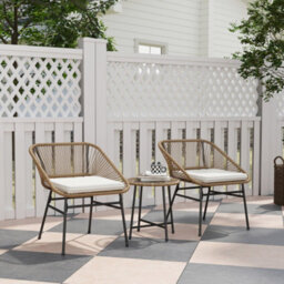 Outsunny Rattan Bistro Set, Small Balcony Furniture With Cushion, Light Grey - thumbnail 1