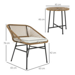 Outsunny Rattan Bistro Set, Small Balcony Furniture With Cushion, Light Grey - thumbnail 3