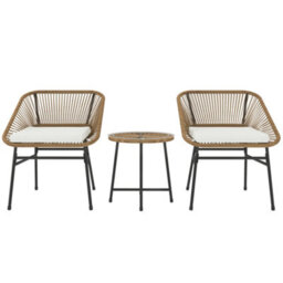 Outsunny Rattan Bistro Set, Small Balcony Furniture With Cushion, Light Grey - thumbnail 2