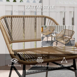 Outsunny Rattan Bistro Set, Small Balcony Furniture With Cushion, Light Grey - thumbnail 5