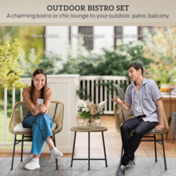 Outsunny Rattan Bistro Set, Small Balcony Furniture With Cushion, Light Grey - thumbnail 4