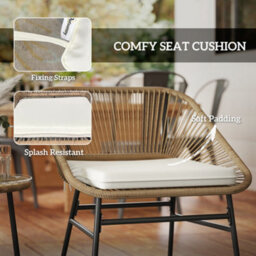 Outsunny Rattan Bistro Set, Small Balcony Furniture With Cushion, Light Grey - thumbnail 6