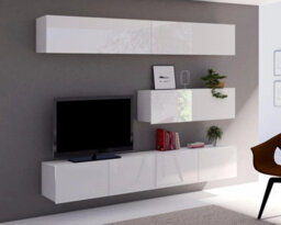 "Arte Calabrini 8 Entertainment Unit: Bright All-White - W3150mm X H370mm X D430mm For Tvs Up To 42"""