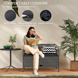 Outsunny 160L Rattan Garden Storage Bench, Cushioned Outdoor Bench, Grey - thumbnail 6