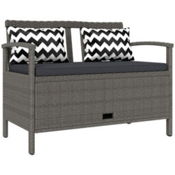 Outsunny 160L Rattan Garden Storage Bench, Cushioned Outdoor Bench, Grey - thumbnail 2