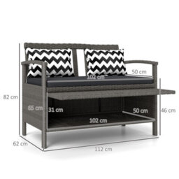 Outsunny 160L Rattan Garden Storage Bench, Cushioned Outdoor Bench, Grey - thumbnail 3
