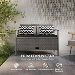 Outsunny 160L Rattan Garden Storage Bench, Cushioned Outdoor Bench, Grey - thumbnail 5