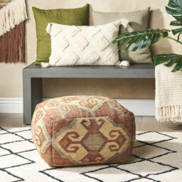 Wyld And Coco Handmade Panja-Stitched Multicolour Jute And Wool Pouffe 50 X 50 X 30 Cm Boho Footstool - thumbnail 2