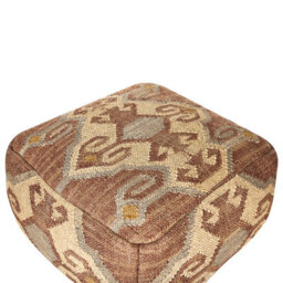 Wyld And Coco Handmade Panja-Stitched Multicolour Jute And Wool Pouffe 50 X 50 X 30 Cm Boho Footstool - thumbnail 1
