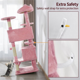 Yaheetech 137Cm Cat Tree Tower With Scratching Posts - Pink - thumbnail 9