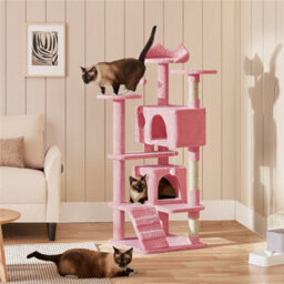 Yaheetech 137Cm Cat Tree Tower With Scratching Posts - Pink - thumbnail 1