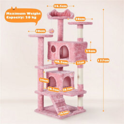Yaheetech 137Cm Cat Tree Tower With Scratching Posts - Pink - thumbnail 3