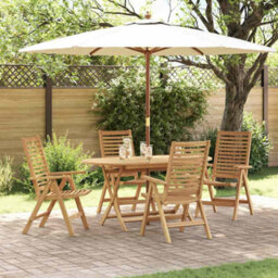 Berkfield Garden Dining Set 5 Pcs Brown Solid Teak Wood - thumbnail 1