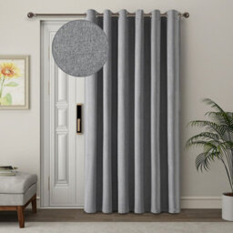 Aspire Homeware Charcoal Linen 100% Blackout Curtain Thermal Insulated Eyelet Door Curtain Single Panel (W)168Cm X (D)213Cm - thumbnail 1