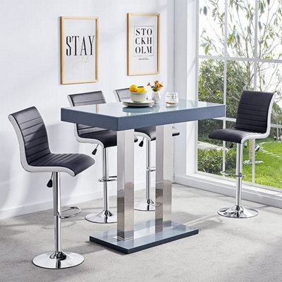 Furniture in Fashion Caprice Grey High Gloss Bar Table 4 Ritz Black White Stools - image 1