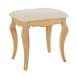 The Furniture Market French Chateau Oak Dressing Table Stool Solid French Style Stool Natural Linen Upholstered Seat Hand-Carved Cabriole Legs - thumbnail 3