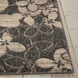 Charcoal Floral ,luxurious Modern Easy To Clean Rug For Bedroom & Living Room -66 X 229Cm (Runner) - thumbnail 3
