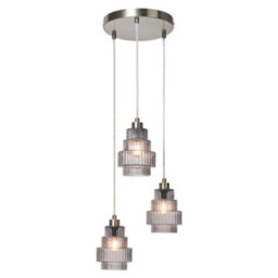 Litecraft Louisa 3 Light Ceiling Cluster Pendant With Smoke Glass Shades - Satin Nickel - thumbnail 2