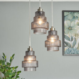 Litecraft Louisa 3 Light Ceiling Cluster Pendant With Smoke Glass Shades - Satin Nickel - thumbnail 1