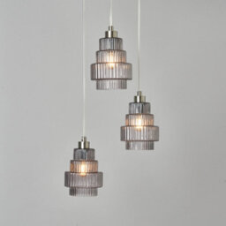 Litecraft Louisa 3 Light Ceiling Cluster Pendant With Smoke Glass Shades - Satin Nickel - thumbnail 3