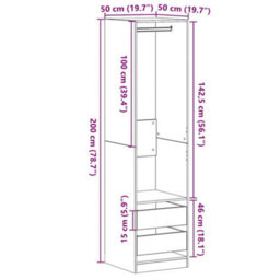 Vidaxl Wardrobe With Drawer Black Oak 50 X 50 X 200 Cm Engineered Wood - thumbnail 3