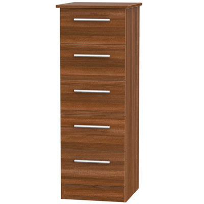 Trent 5 Drawer Tall Bedside Cabinet In Noche Walnut (Ready Assembled) - image 1