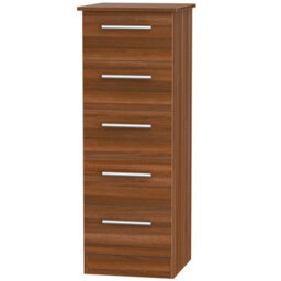Trent 5 Drawer Tall Bedside Cabinet In Noche Walnut (Ready Assembled)